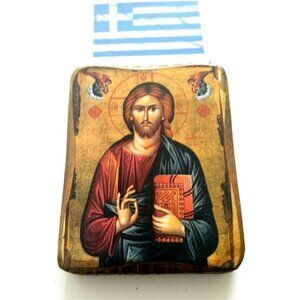 Elegant Wooden Orthodox Icon Jesus Christ 3.5in